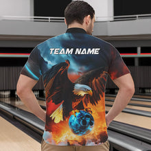 Load image into Gallery viewer, Blue And Orange Custom Flame Eagle Bowling Quarter-Zip Shirts For Men, Bowling Team Shirt With Name IPHW8449