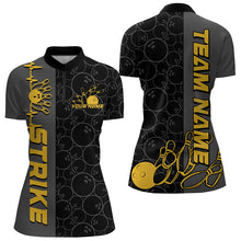Load image into Gallery viewer, Custom Black And Gold Strike Ladies Bowling Quarter-Zip Shirt, Striking Team Bowling Jersey IPHW8456