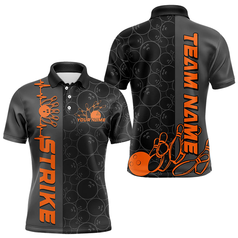 Custom Black And Orange Strike Bowling Polo Shirts For Men, Striking Team Bowling Jerseys IPHW8457