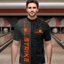 Load image into Gallery viewer, Custom Black And Orange Strike Bowling Quarter-Zip Shirts For Men, Striking Team Bowling Jerseys IPHW8457