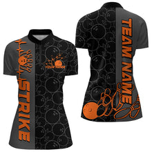 Load image into Gallery viewer, Custom Black And Orange Strike Ladies Bowling Quarter-Zip Shirt, Striking Bowling Jerseys IPHW8457