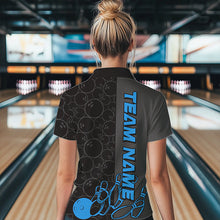 Load image into Gallery viewer, Custom Black And Blue Strike Ladies Bowling Quarter-Zip Shirt, Striking Team Bowling Jersey IPHW8458
