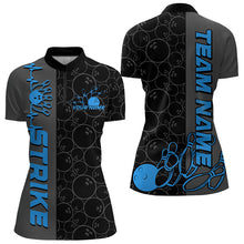 Load image into Gallery viewer, Custom Black And Blue Strike Ladies Bowling Quarter-Zip Shirt, Striking Team Bowling Jersey IPHW8458