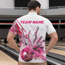 Load image into Gallery viewer, Custom White And Pink Custom Bowling Quarter-Zip Shirts For Men, Bowling Tournament Team Shirt IPHW8460
