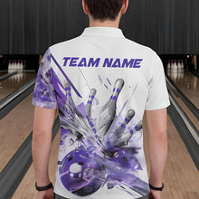 Load image into Gallery viewer, Custom White And Purple Custom Bowling Polo Shirts For Men, Bowling Tournament Team Shirt IPHW8462