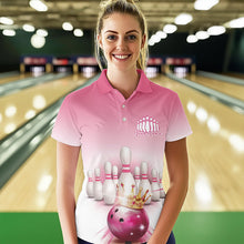 Load image into Gallery viewer, Custom Pink Bowling Queen Bowling Polo Shirts For Women, Ladies Bowling Team Shirts IPHW8463