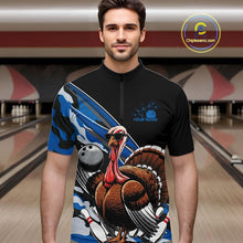 Load image into Gallery viewer, Custom Blue Camo Funny Turkey Bowling Team Shirt For Men, Turkey Bowling Jerseys IPHW10549