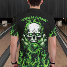 Load image into Gallery viewer, Custom Green Flame Skull Bowling Team Shirts For Men, Halloween Bowling Jerseys IPHW10552