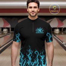 Load image into Gallery viewer, Custom Blue Flame Skull Bowling Team Shirts For Men, Halloween Bowling Jerseys IPHW10555