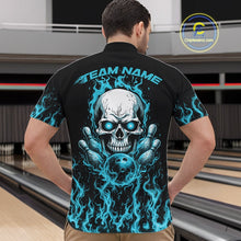 Load image into Gallery viewer, Custom Blue Flame Skull Bowling Team Shirts For Men, Halloween Bowling Jerseys IPHW10555