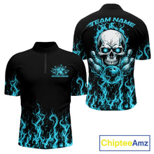 Load image into Gallery viewer, Custom Blue Flame Skull Bowling Team Shirts For Men, Halloween Bowling Jerseys IPHW10555