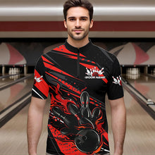 Load image into Gallery viewer, Custom Black And Red Flame Men Bowling Quarter-Zip Shirts, Fire Bowling Ball Bowling Team Shirt IPHW8697