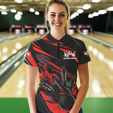 Load image into Gallery viewer, Custom Black And Red Flame Women Bowling Quarter-Zip Shirts, Fire Bowling Ball Team Shirt IPHW8697