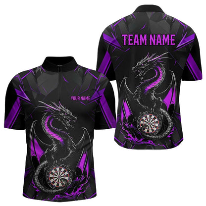 Custom Black And Purple Dragon Dart Quarter-Zip Shirts For Men, Dart Jerseys Dart Tournament Shirt IPHW8708