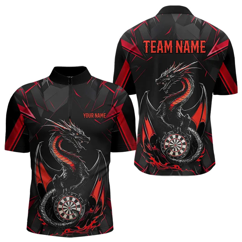 Custom Black And Red Dragon Dart Quarter-Zip Shirts For Men, Dart Jerseys Dart Tournament Shirt IPHW8709
