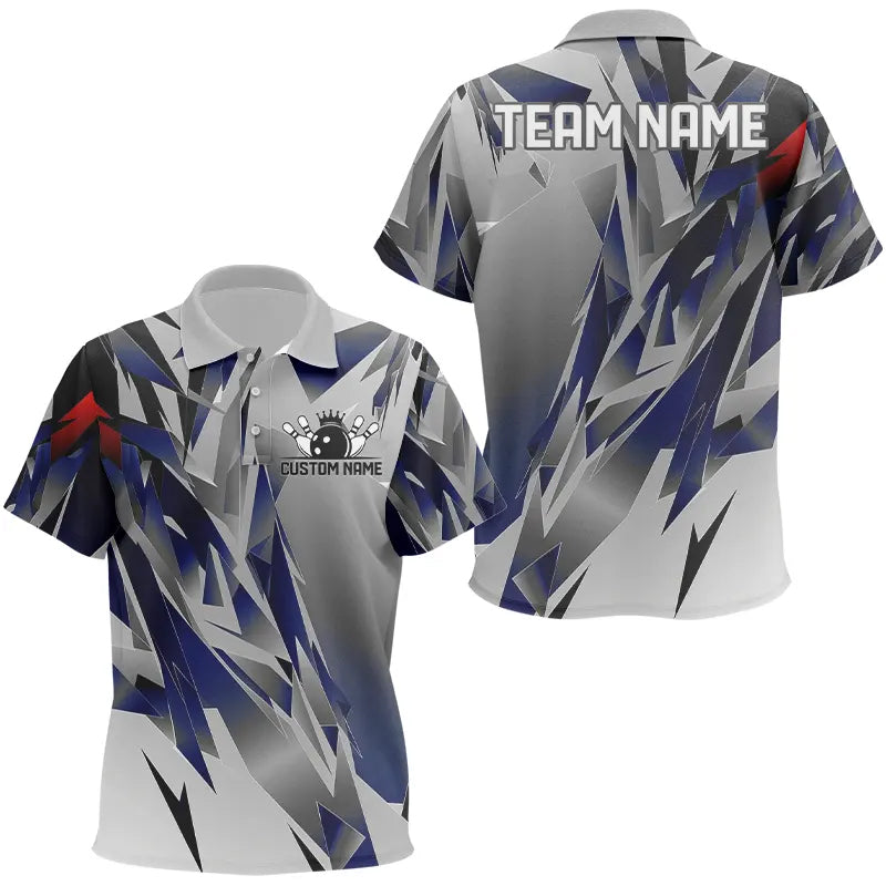 Blue And Gray Custom Kid Bowling Team Polo Shirts, Bowling Tournament Jerseys For Bowlers IPHW6188