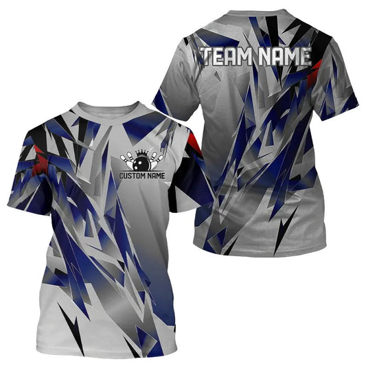 Blue And Gray Custom Men Bowling Team T-Shirts Shirts, Bowling Tournament Jerseys For Bowlers IPHW6188