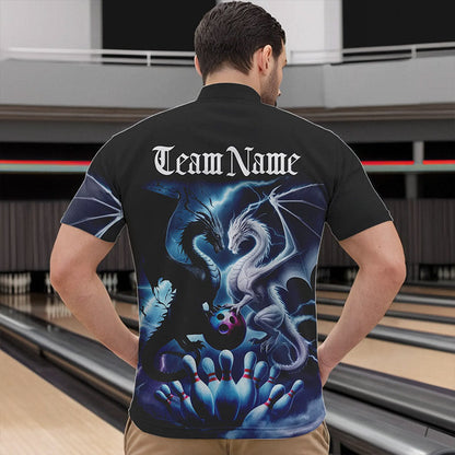 Custom Blue Lightning Black And White Dragons Bowling Quarter-Zip Shirts For Men Bowlers Outfit IPHW8957