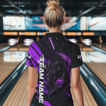 Black And Purple Custom Dragon Bowling Team Women Quarter-Zip Shirt, Bowling League Shirt IPHW8966