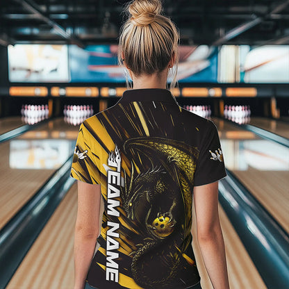 Black And Yellow Custom Dragon Bowling Team Women Quarter-Zip Shirt, Bowling League Shirt IPHW8967