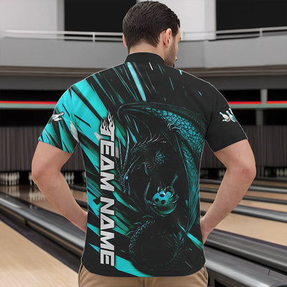 Black And Blue Custom Dragon Bowling Team Quarter-Zip Shirts For Men, Bowling League Shirt IPHW8968
