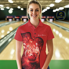 Load image into Gallery viewer, Custom Red Butterfly Bowling Women Team Polo Shirt, Ladies Bowlers Outfit IPHW11357