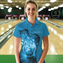 Load image into Gallery viewer, Custom Blue Butterfly Bowling Women Team Polo Shirt, Ladies Bowlers Outfit IPHW11358