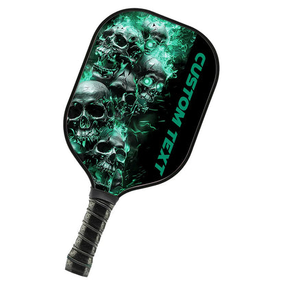 Green Flame Custom Skull Pickleball Paddle For Team, Halloween Pickleball Gifts For Men And Women IPHW7248