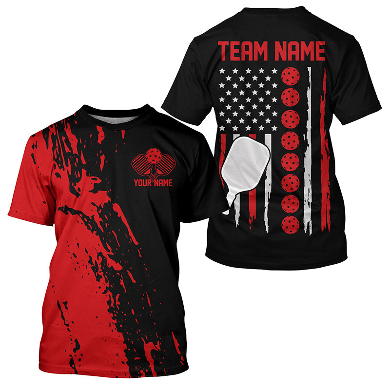 Red Thin Line American Pickleball Flag Custom US Pickleball T-Shirts For Men, Patriotic Pickleball Tournament Shirt IPHW7767