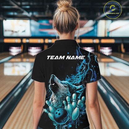 Custom Blue Wolf Howling Women Quarter-Zip Shirt, Wolf Bowling Team Jerseys IPHW10158