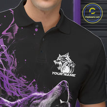 Load image into Gallery viewer, Custom Purple Wolf Howling Men Polo Shirt, Wolf Bowling Team Jerseys IPHW10159
