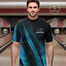 Load image into Gallery viewer, Custom Black And Blue Gradient Flame Bowling Team Jerseys, Fire Bowling Shirt For Men IPHW10571
