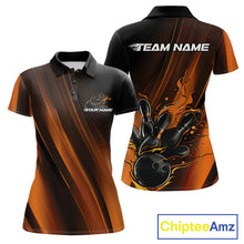 Load image into Gallery viewer, Custom Gold And Orange Gradient Flame Bowling Team Jerseys, Fire Bowling Shirt For Women IPHW10573