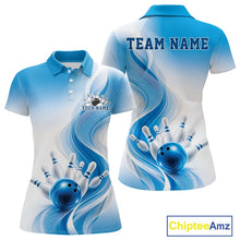 Load image into Gallery viewer, Custom Blue Bowling Jerseys For Women, Bowling Team Tournament Polo Shirt Bowler Outfit IPHW11366