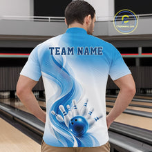 Load image into Gallery viewer, Custom Blue Bowling Jerseys For Men, Bowling Team Tournament Quarter-Zip Shirt Bowler Outfit IPHW11366