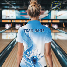 Load image into Gallery viewer, Custom Blue Bowling Jerseys For Women, Bowling Team Tournament Quarter-Zip Shirt IPHW11366