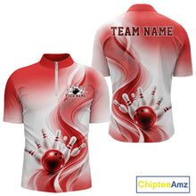 Load image into Gallery viewer, Custom Red Bowling Jerseys For Men, Bowling Team Tournament Quarter-Zip Shirt Bowler Outfit IPHW11367