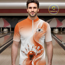 Load image into Gallery viewer, Custom Orange Bowling Jerseys For Men, Bowling Team Tournament Quarter-Zip Shirt Bowler Outfit IPHW11368