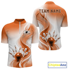 Load image into Gallery viewer, Custom Orange Bowling Jerseys For Men, Bowling Team Tournament Quarter-Zip Shirt Bowler Outfit IPHW11368