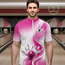 Load image into Gallery viewer, Custom Pink Bowling Jerseys For Men, Bowling Team Tournament Quarter-Zip Shirt Bowler Outfit IPHW11370