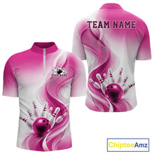 Load image into Gallery viewer, Custom Pink Bowling Jerseys For Men, Bowling Team Tournament Quarter-Zip Shirt Bowler Outfit IPHW11370