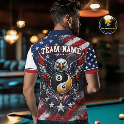 Custom Patriotic American Flag Bald Eagle 8 And 9 Ball Yinyang Billiards Shirt IPHW11680
