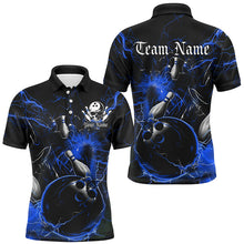 Load image into Gallery viewer, Black And Blue Thunder Lightning Custom Bowling Shirts For Men, Bowling Uniform For Bowling Team IPHW7262