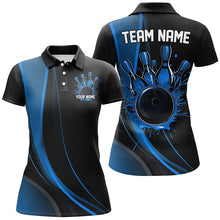 Load image into Gallery viewer, Custom Black And Blue Ladies Bowling Shirts, Classic Bowling Uniform Bowling League Shirts IPHW7268