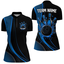 Load image into Gallery viewer, Custom Black And Blue Ladies Bowling Shirts, Classic Bowling Uniform Bowling League Shirts IPHW7268
