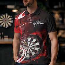 Load image into Gallery viewer, Custom Black And Red Flame Dart Team Polo Shirts For Men, Dart Tournament Shirts IPHW8502