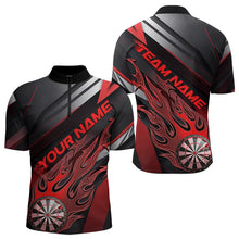 Load image into Gallery viewer, Custom Black And Red Flame Dartboard Dart Team Quarter-Zip Shirts For Men, Fire Dart Jerseys IPHW8505
