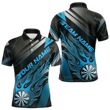 Load image into Gallery viewer, Custom Black And Blue Flame Dartboard Dart Team Polo Shirts For Men, Fire Dart Jerseys IPHW8506