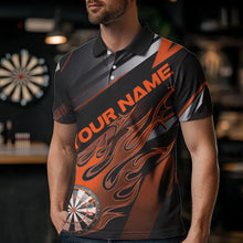 Load image into Gallery viewer, Custom Black And Orange Flame Dartboard Dart Team Polo Shirts For Men, Fire Dart Jerseys IPHW8507