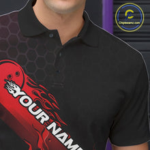 Load image into Gallery viewer, Custom Black And Red Flame Bowling Team Shirts, Bowling League Shirt Men Bowling Jersey IPHW10574